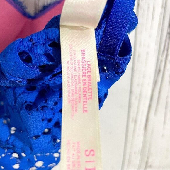 Victoria Secret Bralette Bra Small Lace Molded Cup Adjustable Strap Pull On Blue - Picture 8 of 9